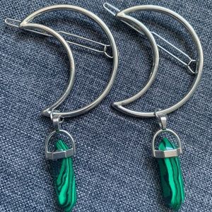 Malachite Silver Moon Hairclip Bundle